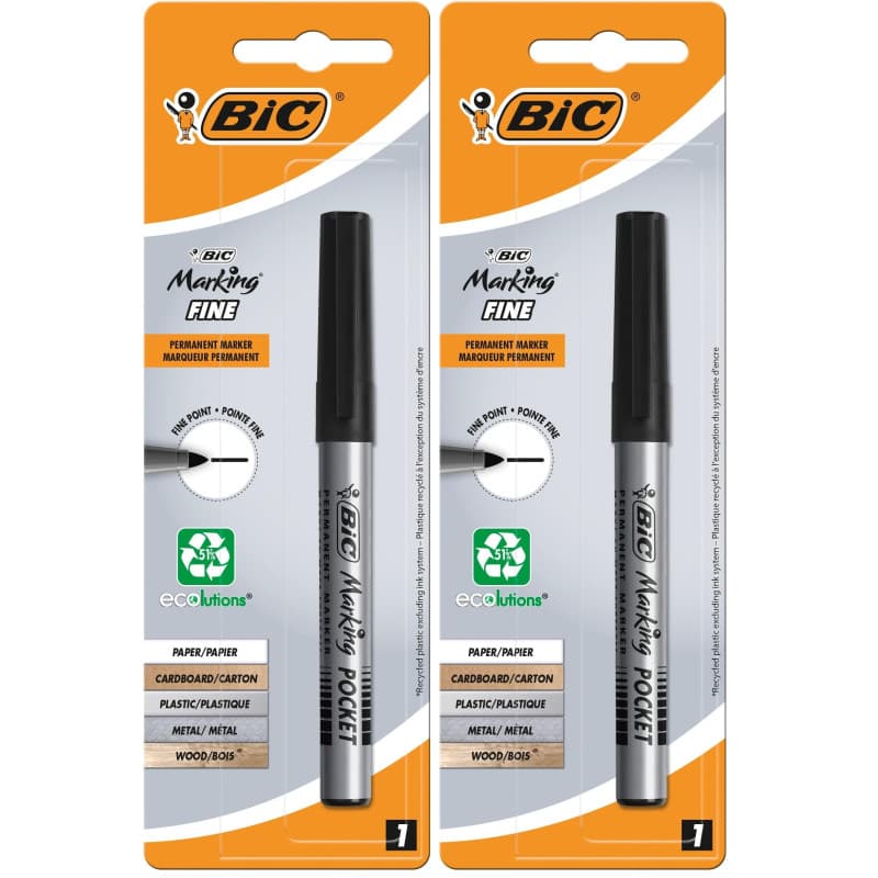 BIC Marking Fine ECOlutions Marqueur Permanent à Pointe Conique Fine - Noir, Blister de 1 (Lot de 2)