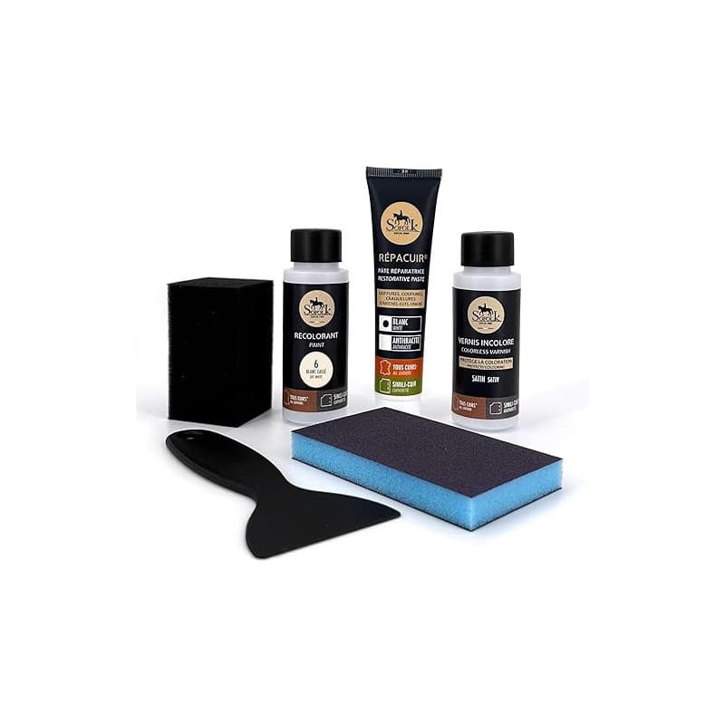 SOFOLK DEPUIS 1989 Kit Rénovation Cuir 21 COULEURS: Réparation + Peinture Cuir + Vernis pour VOLANT ou retouche de siège auto, c