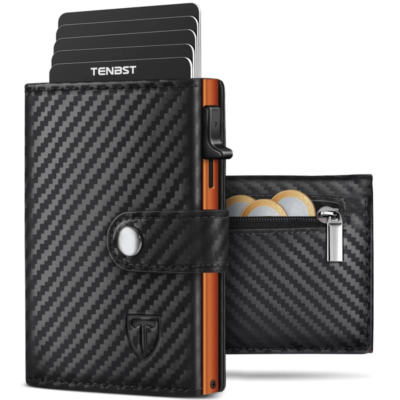 TENBST Portefeuille Homme en Fibre de Carbone | Porte Carte Bancaire Homme avec Blocage RFID | Portefeuilles avec Compartiment à