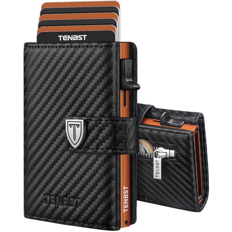 TENBST Portefeuille Homme - Ultra-Mince Porte Monnaie Homme avec Porte-Monnaie & Protection RFID, Haute qualité Porte Carte, étu
