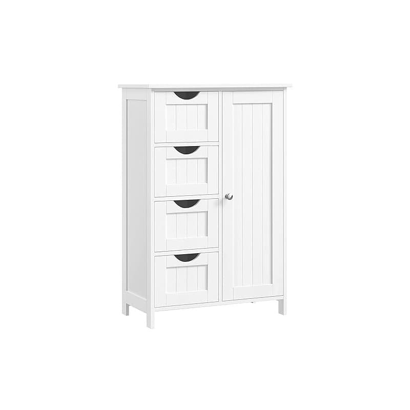 VASAGLE Meuble Salle de Bain Rangement, Armoire Gain de Place, Commode, avec 4 Tiroirs, Placard avec Porte, Étagère Réglable, 30