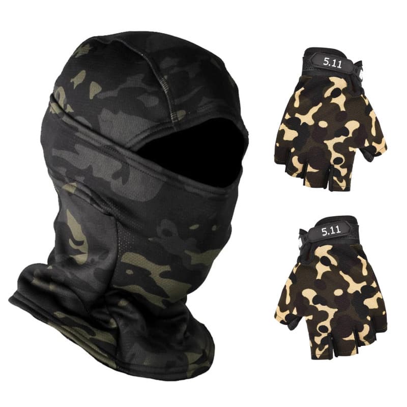 1 Capuche Camouflage Chaude Et 1 Paire De S De Camouflage, Capuche De Sport Coupe-Vent, Capuche De Vélo, Capuche De Ski.