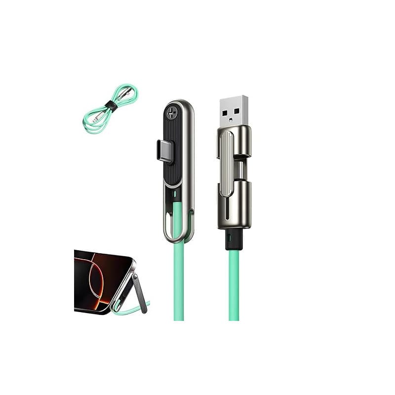 Câble chargeur invisible 2 en 1 avec support, conception double tête USB-A/USB-C vers Type-C, chargeur de téléphone latéral 240