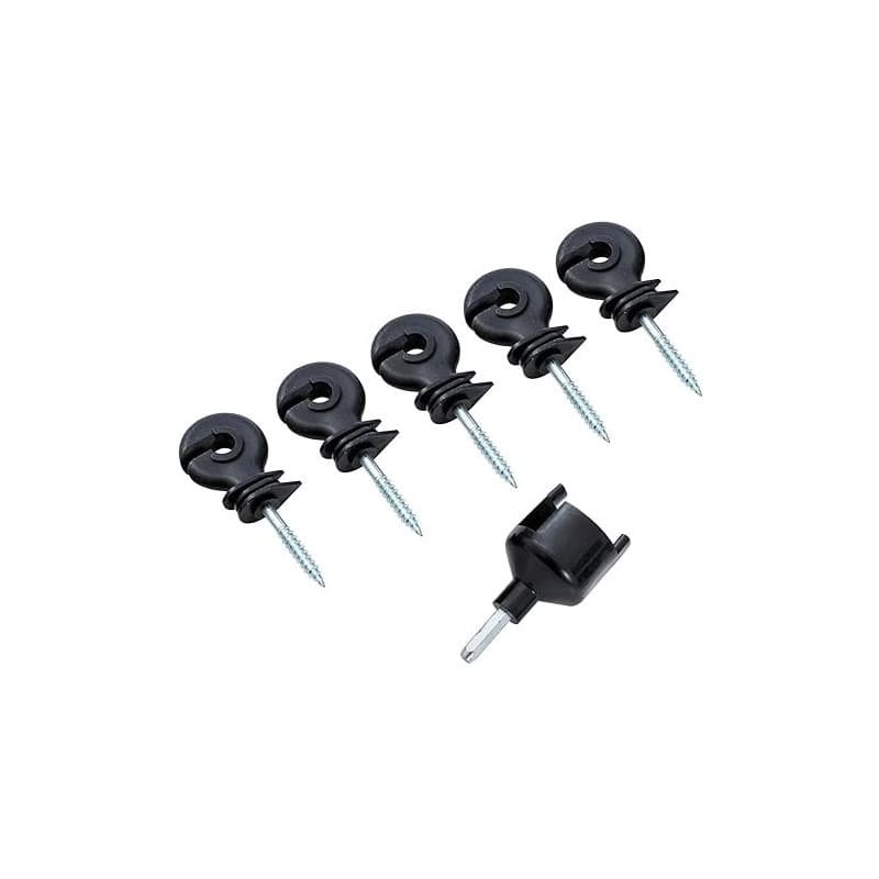 KATSU Tools Lot de 100 isolateurs annulaires à visser pour clôture électrique + mandrin de serrage, accessoires pour poteaux en