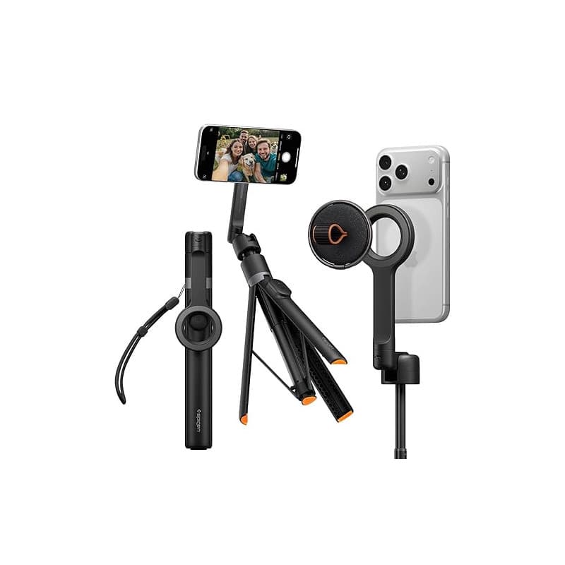 Spigen S582W Perche à Selfie Trépied Extensible 166.5cm, Double MagSafe, Tête Rotative à 360°, Télécommande Bluetooth 5.0, Suppo