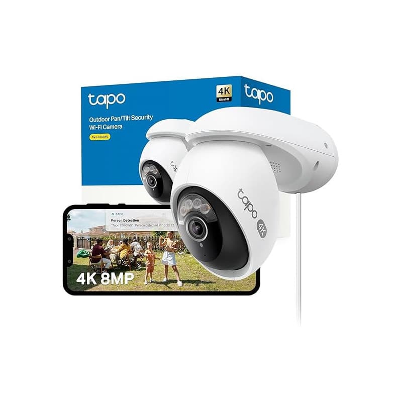Tapo C560WS Caméra de surveillance extérieure Wi-Fi 4K 360°, Wi-Fi 6 double bande, vision nocturne couleur, détection IA gratuit