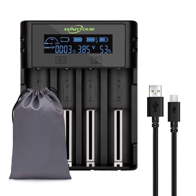 4 Emplacements 21750 21700 Chargeur de Batterie,SUNLYTOUR 4 Emplacements Ni-MH AA 21750 21700 18650 Chargeurs de Piles 21700 186