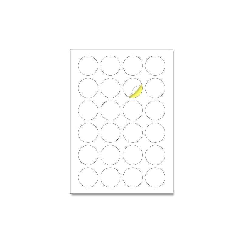 40 mm, 25 feuilles, Étiquette Autocollantes Ronde Blanc A4-24 étiquettes par feuille
