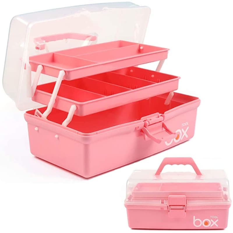 Creahaus Boîte de rangement multifonction à trois couches-Boîte à outils pliable pour loisirs créatifs, fournitures de couture,