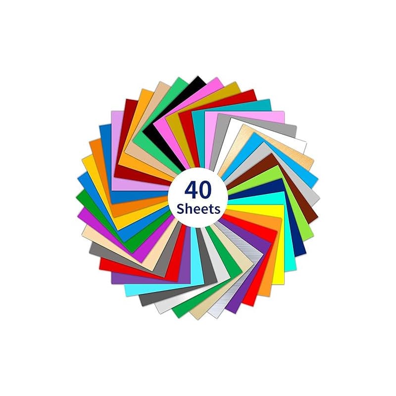 Wishesther 40 Feuilles de Vinyle Adhesif 40 Couleurs 30 x 30cm Papier Transfert Vynil Autocollant pour Cricut Silhouette Cameo P