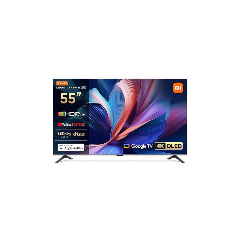 XIAOMI TV A Pro 55, 140 cm (55 Pouces), 4K UHD QLED, Smart TV, Google TV, Contrôle Vocal, HDR10+, Mode Game Boost 120Hz, MEMC, 2