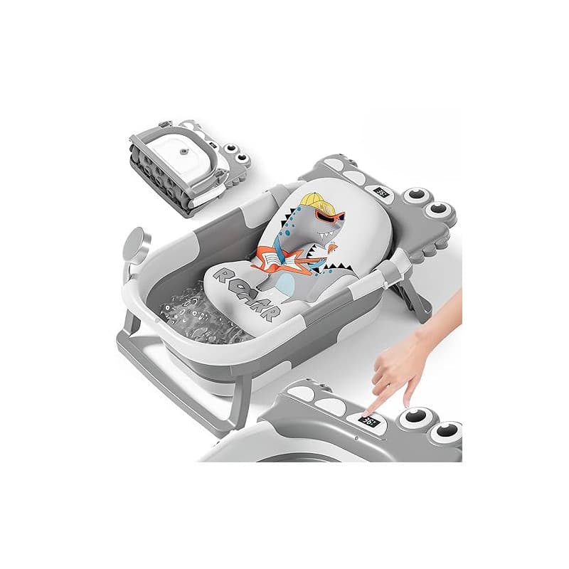 Baignoire Bébé Pliable XXL Avec Coussin De Bain Bebe Et Thermomètre Intégré - Baignoire Enfant Avec Siege De Bain Pour Bebe - ba