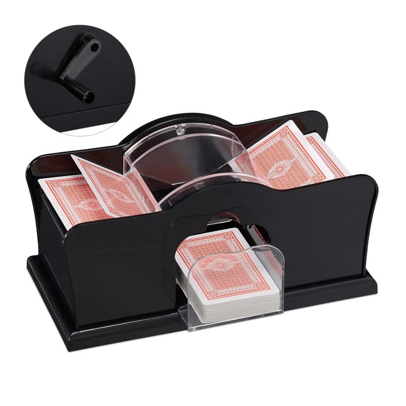 Relaxdays Mélangeur de cartes, manuel, 2 jeux, avec manivelle, pour cartes à jouer jusqu’à 91 mm, plastique, noir