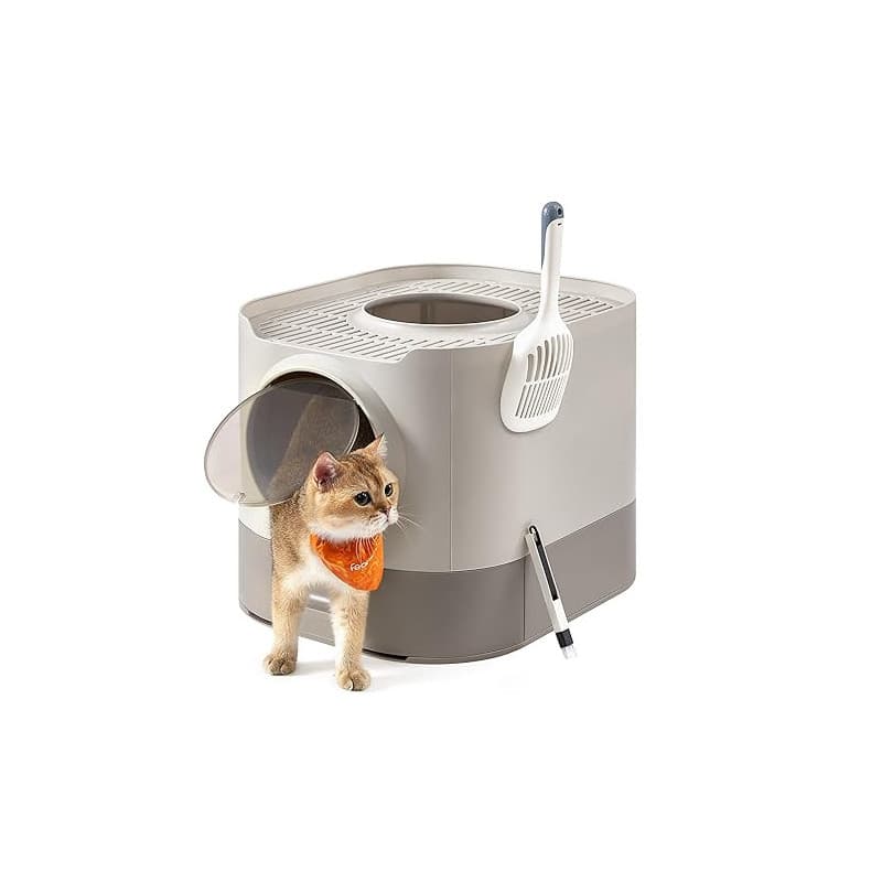Feandrea Bac à Litière, Litière pour Chat XXL, avec Couvercle, Plateau Amovible, Pelle, Brosse, Espace pour Grands Chats, Moins