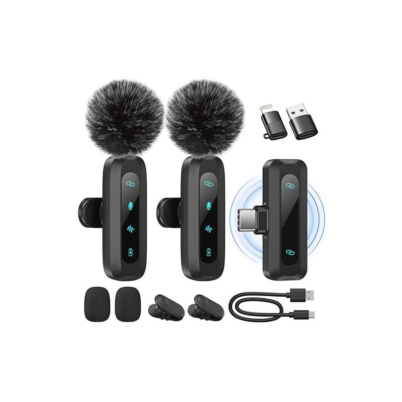 WARM BOX Microphone de Lavalier sans Fil pour iPhone,iPad,téléphone Android,2-Pack Mini Microphone avec réduction du Bruit, appa