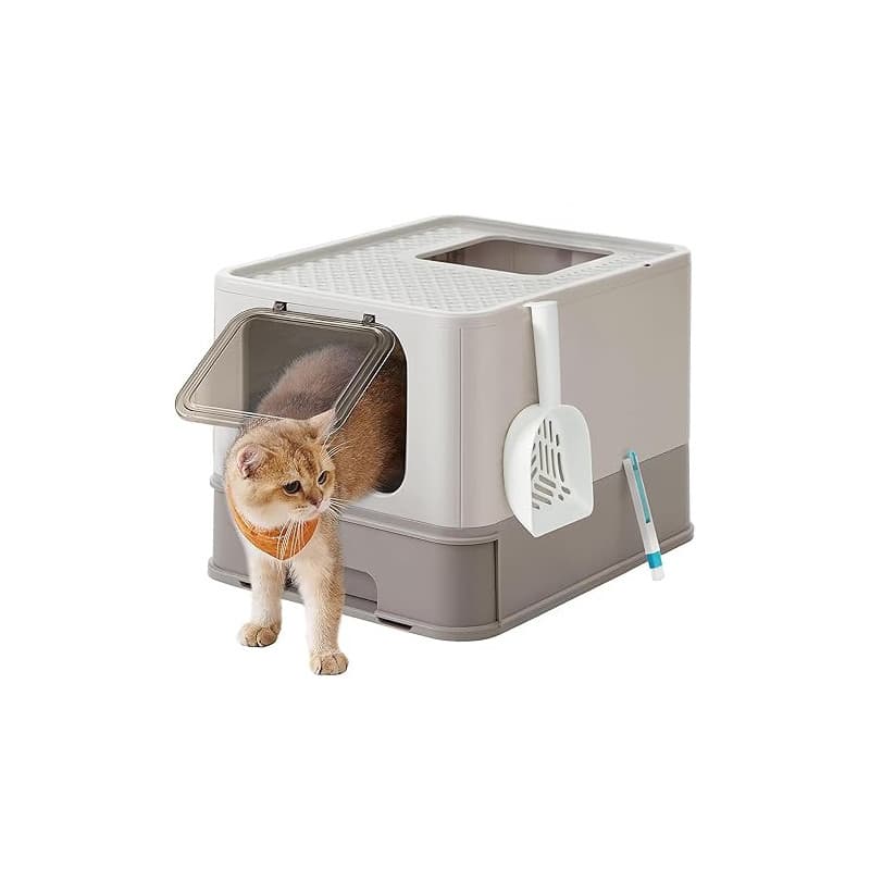 Feandrea Bac à Litière Fermé, Maison de Toilette, Plateau Amovible, Pelle, Brosse, pour Grand Chat, Capacité de Charge 15 kg, An