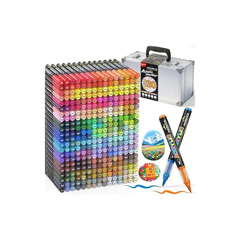 Lyuvie 330 Colours Feutre Acrylique, Acrylic Paint Brush Marker à Peinture à Base D'eau, Marqueur Peinture Acrylique pour la Pei