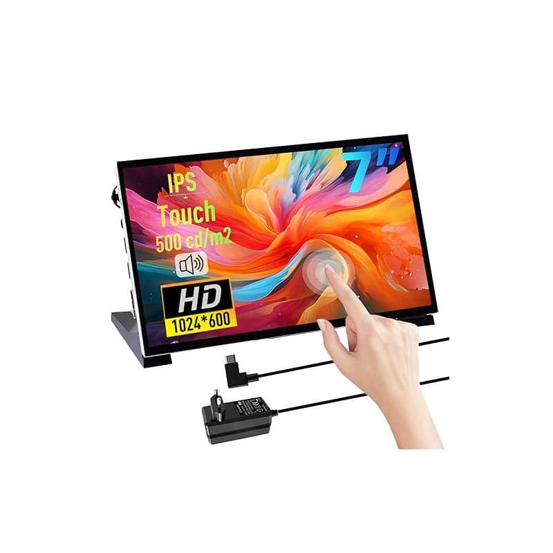 GeeekPi Écran Tactile capacitif de 7 Pouces, Moniteur HDMI IPS 1024x600, écran LCD avec Double Haut-Parleur pour Raspberry Pi 5/