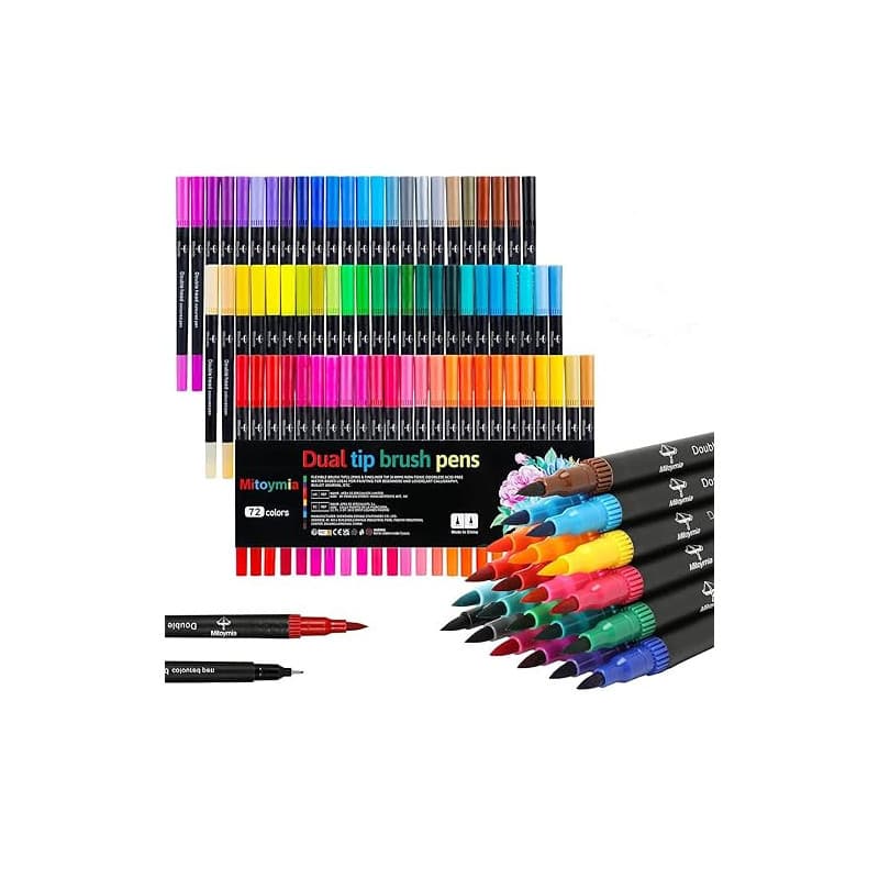 Mitoymia Feutres Coloriage Adulte 72 Couleurs Aquamarker Feutre Double Pointe Fine Feutres Pinceau Aquarelle Stylos pour Adulte