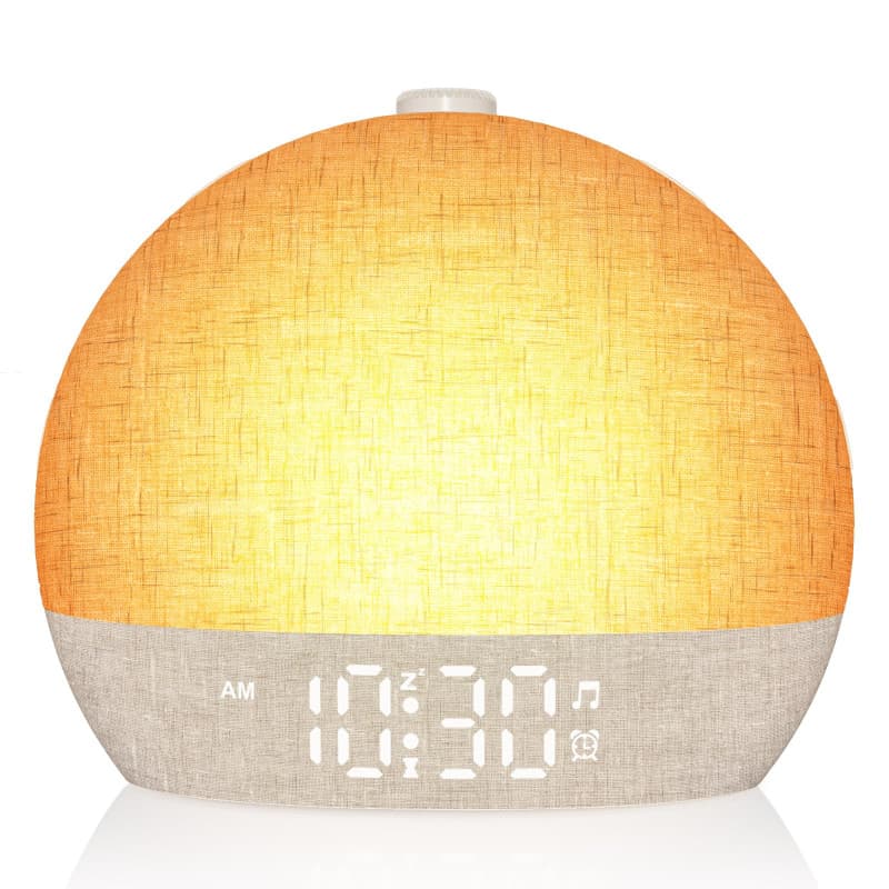 Réveil Lumineux Simulateur d'Aube, Reveil Matin avec 7 Sonneries, Lampe de Chevet 20 Niveaux de Luminosité, 30 Sons Naturels, Sn