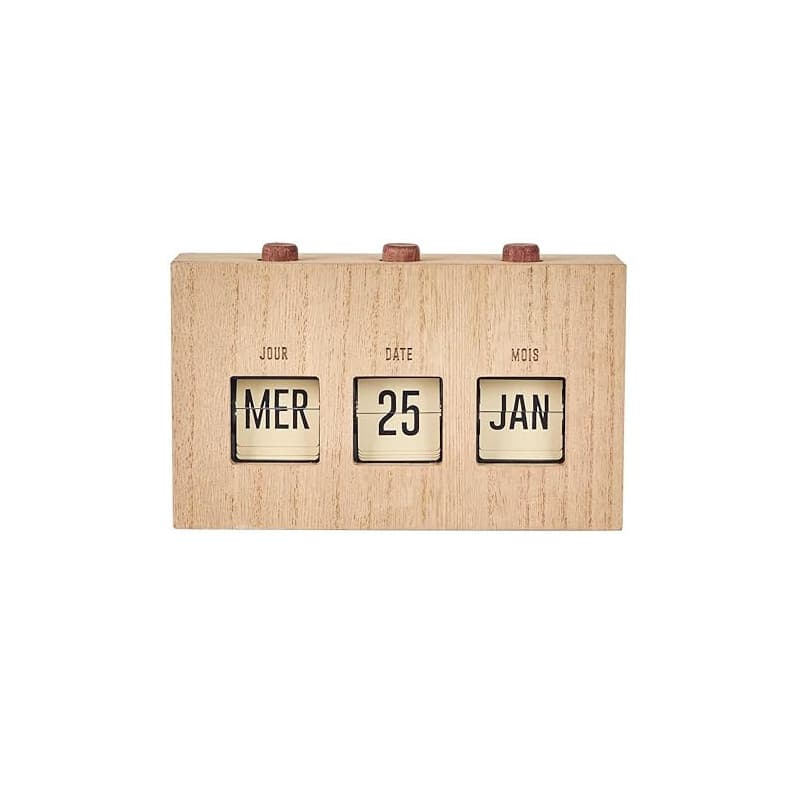 HOME DECO FACTORY - HD0094 Calendrier Flip Flap en Bois Brut, Élément Décoratif Fonctionnel pour Salon ou Bureau, Dimensions 30x