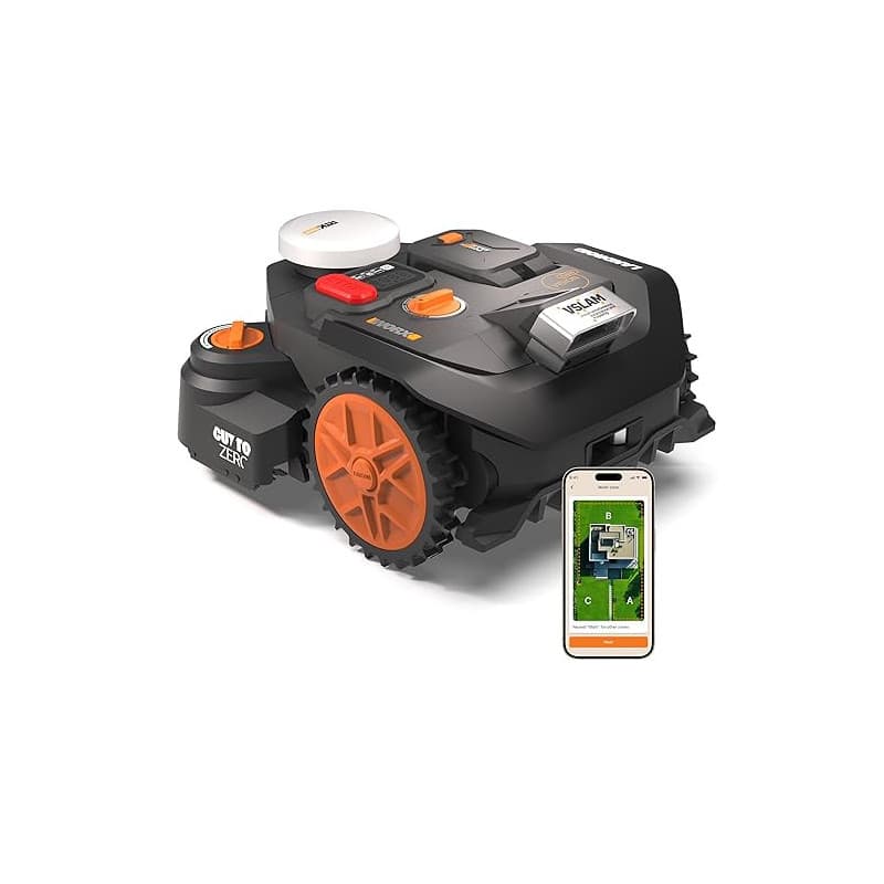 WORX Vision Cloud 2WD Robot Tondeuse WR306E, sans Fil périphérique, jusqu'à 600 m² (évitement d'obstacles par IA, Navigation VSL