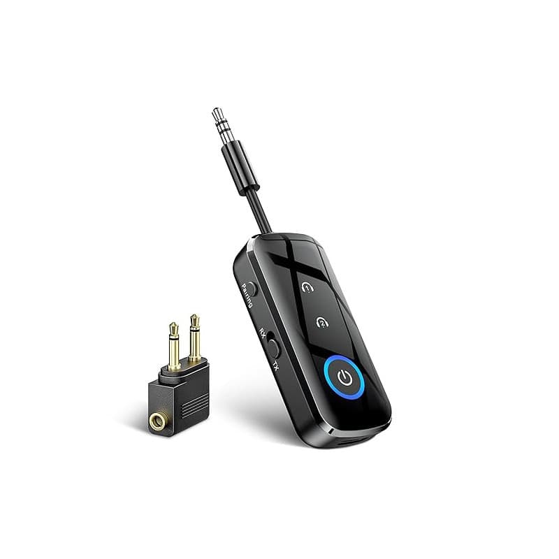 SONRU Emetteur Bluetooth Récepteur 5.3, 2 en 1 Adaptateur Bluetooth Avion Transmetteur 3,5 mm AUX Jack, Prend en Charge 2 for Ai