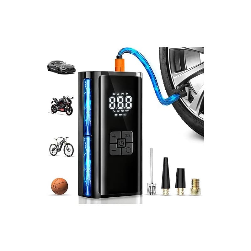 Gonfleur Pneus Voiture Sans Fil, Compresseur à Air Portatif, 150PSI (10,3 Bar) 6000mAh Mini Compresseur Portable avec Lumière LE