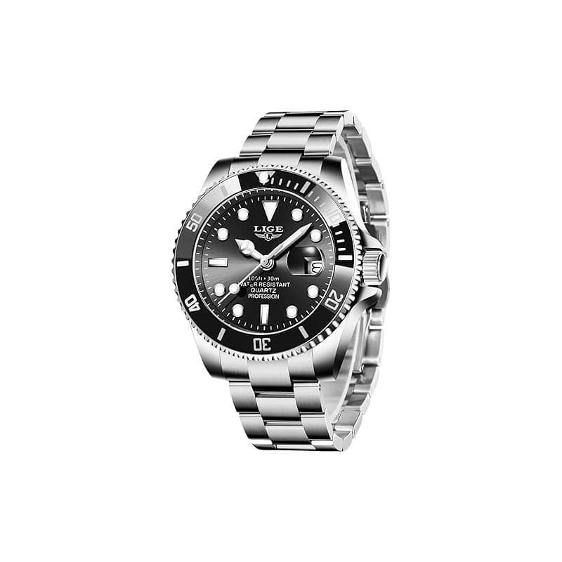 LIGE Montre Homme, Montres Bracelet Quartz Analogique, Acier Inoxydable, étanche 3 ATM (30M), Aiguilles Lumineuses, Affichage de