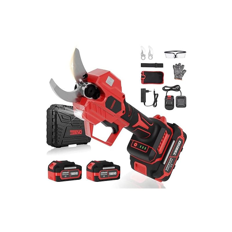 TEENO Sécateur Électrique Sans fil, 50mm Secateur Electrique 8000 mAh, Câble de Prolongation 1.05m, le jardinage, les arbres fru