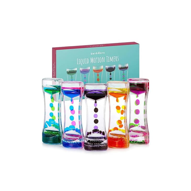 THE TWIDDLERS 5 Sabliers Liquide, Sablier à Eau pour Enfants (14cm, 5 Couleurs) - Jouets Sensoriel, Jouets Fidget, TSA, TDAH - C