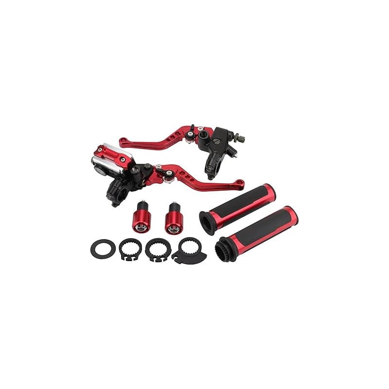 GOOFIT 22mm Rouge Universal Motorcycle Brake Embrayage Levier poignée Frein Pompe Totale + poignée + réservoir d'extrémité de Le