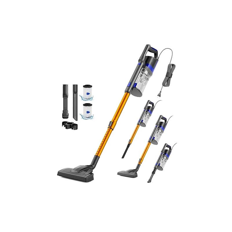 VACTechPro 60KPa/600W/7M Aspirateur, Aspirateur Balai avec Dépoussiéreur 800ML, Aspirateur Balai avec Fil avec Design à Double P