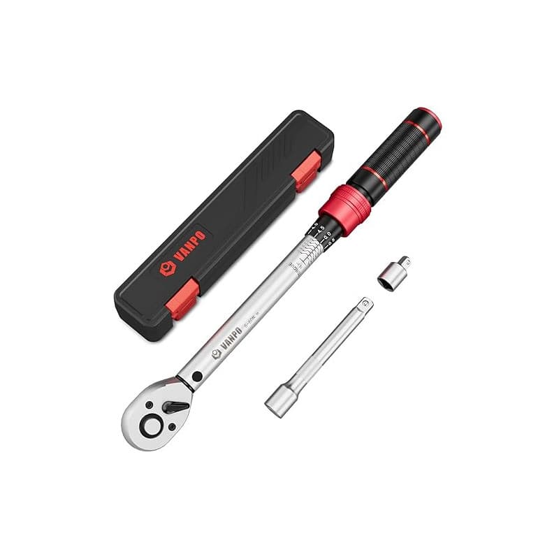 VANPO Clé Dynamométrique 3/8'', 5-60NM Cle Dynamométrique Set avec Adaptateur 3/8"-1/4", Barre d'extension 125 mm pour Vélo et M
