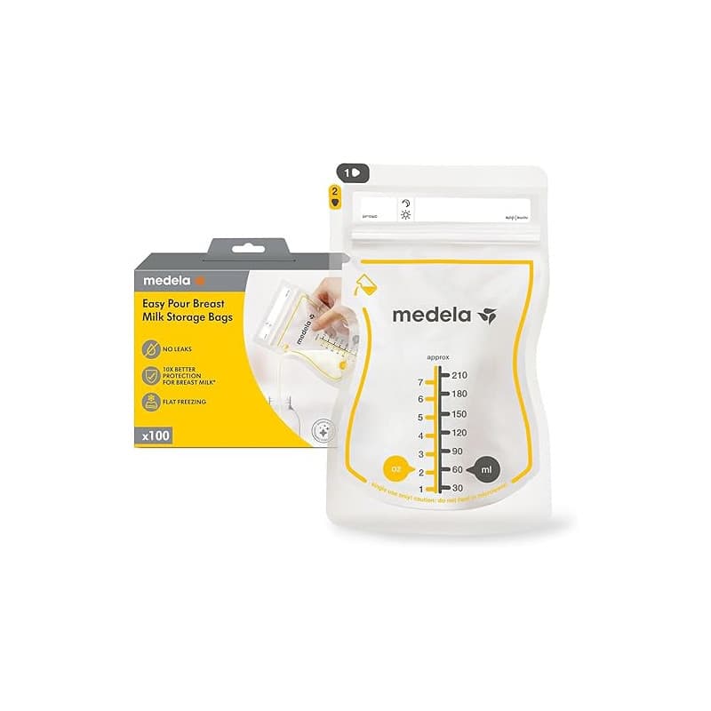 Medela sachets de conservation pour lait maternel Easy Pour, capacité de 210 ml, conception anti-fuite avec protection du lait,