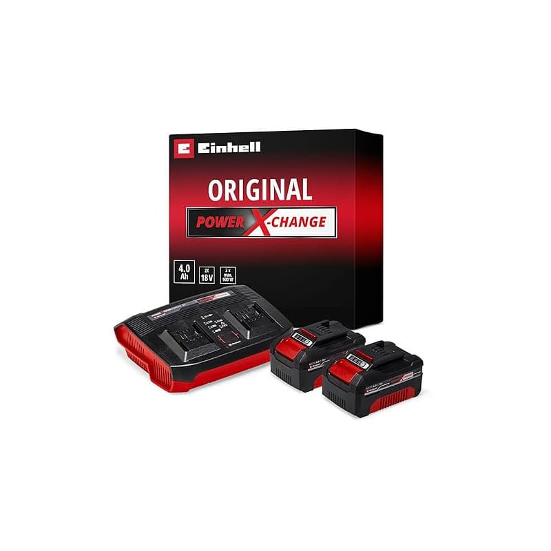 Einhell Starter Kit 2 x 4,0 Ah + Double Chargeur Power X-Change (Lithium-ION, 18V, 1 Chargeur + 2 Batteries 4,0 Ah, pour Tous Le