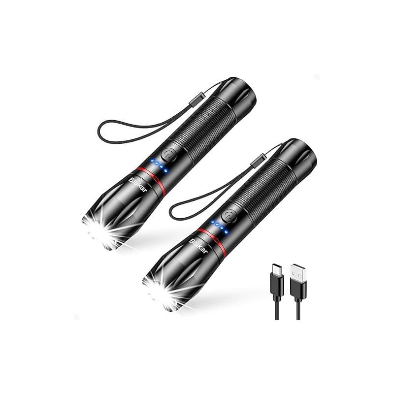 Blukar Lampe Torche LED Rechargeable, 2 Pièces 2000LM Lampe de Poche LED Ultra Puissante en Aluminium, IPX6 Étanche, 5 Modes d'é