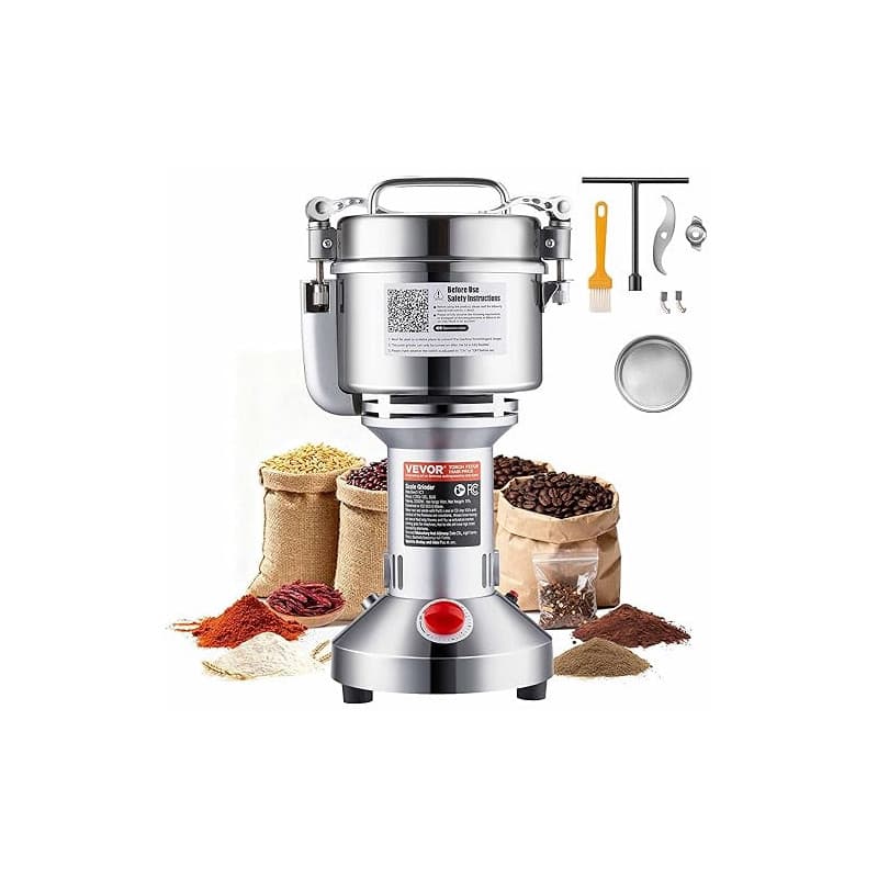 VEVOR Moulin à Épices Électrique 750 g, Broyeur à Grains Commercial 2000 W Haute Vitesse, Moulin à Farine en Acier Inoxydable, T