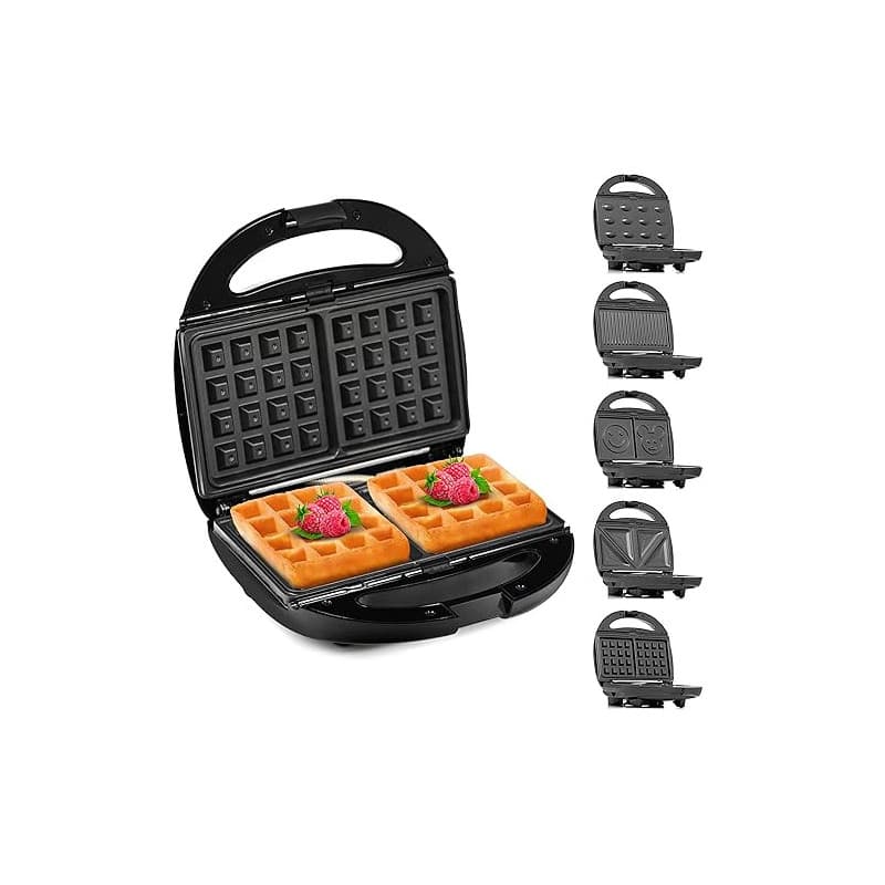 Lehmann Sandwichmaker 5 en 1 avec différentes formes | Gaufrier, grill contact, panini, sandwich, gâteaux sucrés | Comprend 5 en