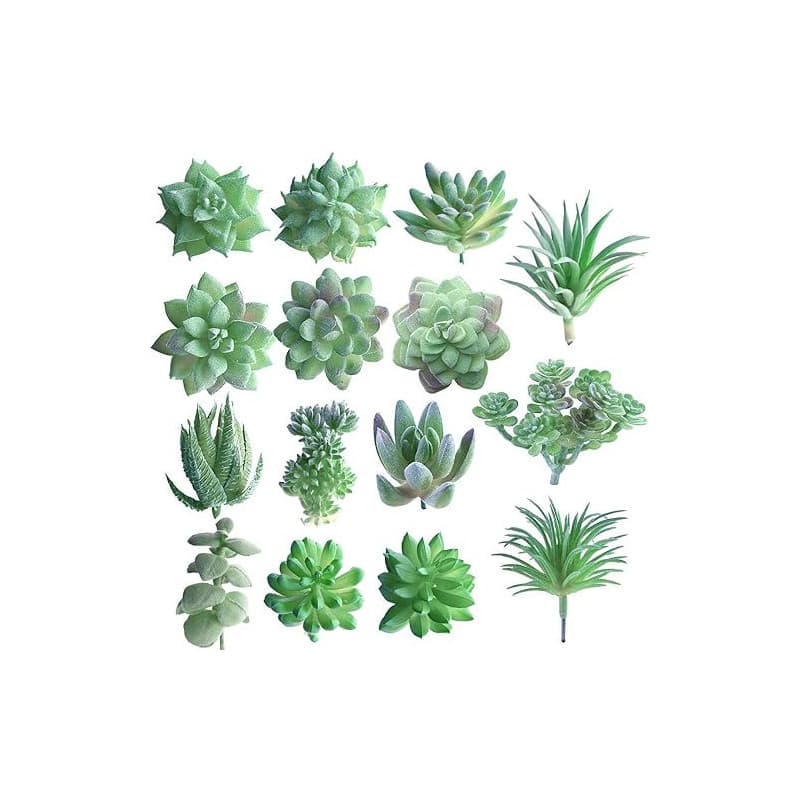 FEPITO 15 Pcs Artificielles Plantes Succulentes Vert sans Empotage Faux Fleur Succulentes Mini Echeveria Pics Tiges en Vrac pour