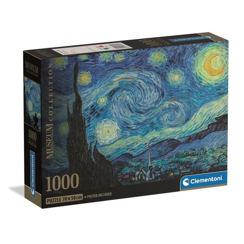 Clementoni - Puzzle pour Adultes 1000 Pièces, HQC Museum-The Starry Night Compact Box, Fabriqué en Italie, 37065