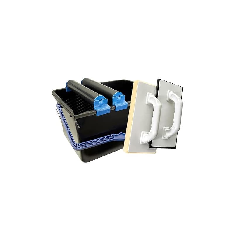 HELPMATE – Kit de lave sol de carrelage 5 pièces & seau de 12 litres – balais serpillère nettoyer sol – support à roulettes doub
