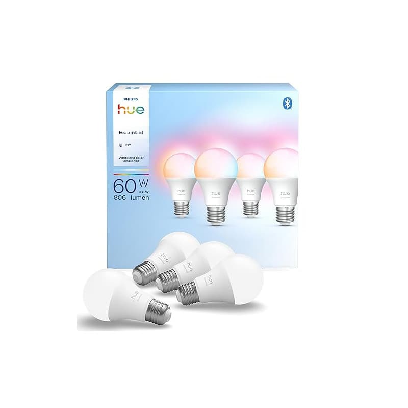 Philips Hue Essential Ampoule Connectée LED A60, White and Color Ambiance, Ampoule Philips Hue E27, 8W, 2200-6500 K, 806 lm, Int