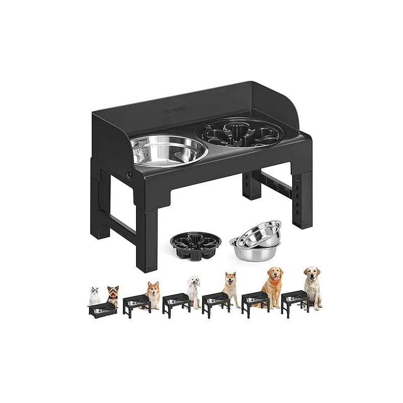Feandrea Gamelle pour Chien Surélevée, avec Support, Ajustable en Hauteur et Inclinable, Support Gamelle, 2 Bols en Acier Inoxyd