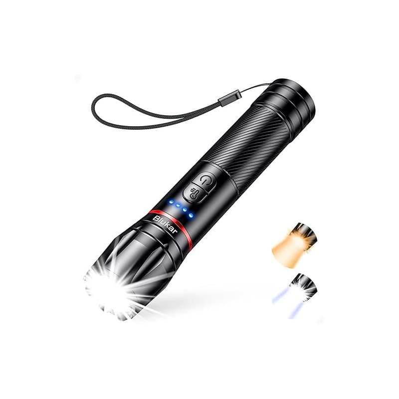 Blukar Lampe Torche LED 2 Couleurs, 2000LM Lampe de Poche Rechargeable LED Ultra Puissante en Aluminium, 10 Modes & IPX6 Étanche