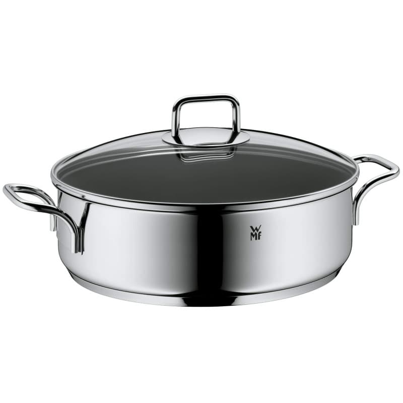 WMF Poêle à Braiser 28 cm avec bord haut et couvercle – Braisière à induction 5,0 l en acier inoxydable Cromargan, revêtement an