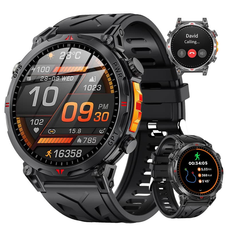 Rmana Montre Connectée Homme GPS intégré, AMOLED Appel Bluetooth, Montre Connectée pour Android et iPhone, 100+ Modes Sportifs,