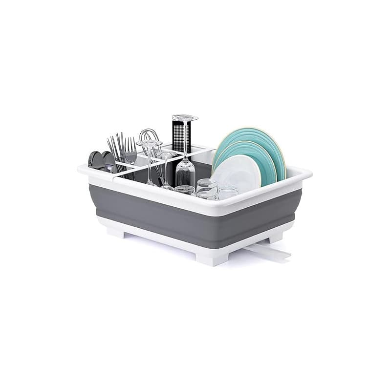 Égouttoir à vaisselle pliable et organisateur de rangement - Design 2 en 1 peu encombrant pour cuisine, caravane, camping - Bac