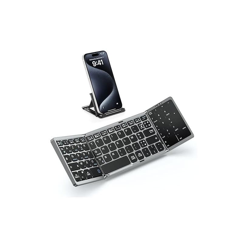 MoKo AZERTY Clavier Bluetooth Pliable, Portable Clavier sans Fil avec Pavé Tactile et Pavé Numérique, Mini Clavier Rechargeable