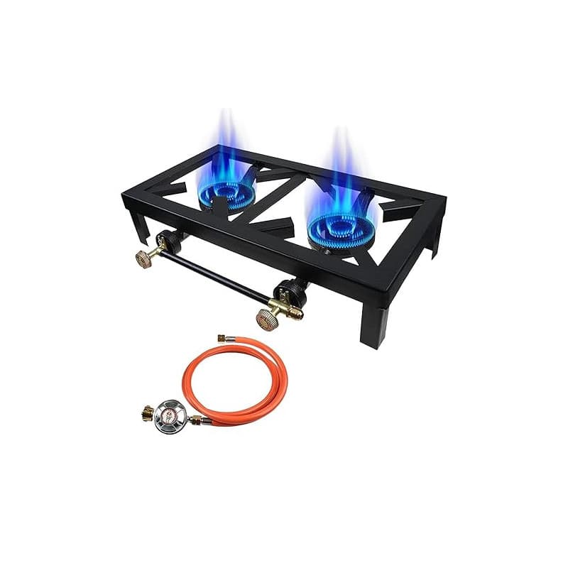 BONJUME Cuisinière à Gaz Portable en Fonte, Double Brûleur avec Récupérateur de Chaleur, 16000W, Noir